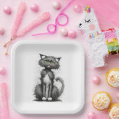 Gekke kat op wit papieren bordje (Feest)
