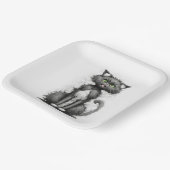 Gekke kat op wit papieren bordje (Gebogen)