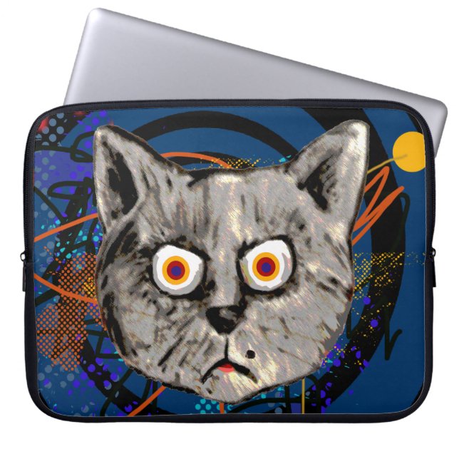 gekke kat ~ rare mow laptop sleeve (Voorkant)