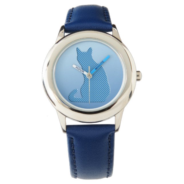 Gekke Kat - tinten van blauw Horloge (Voorkant)
