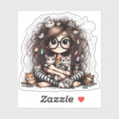 Gekke Kat Vrouw Sticker (Vel)
