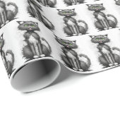 Gekke katachtige op wit cadeaupapier (Rol Hoek)