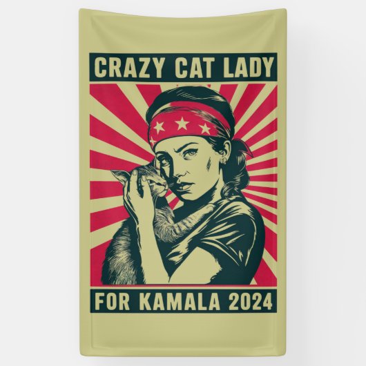 Gekke Katten Dame Voor Kamala 2024 Spandoek (Verticaal)