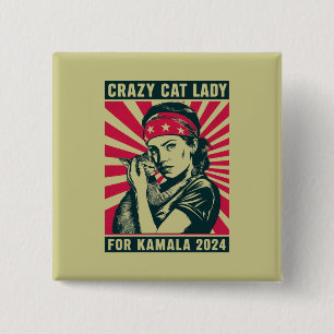 Gekke Katten Dame Voor Kamala 2024  Vierkante Button 5,1 Cm