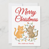 Gekke Katten Tangling Christmas Lights Feestdagenkaart (Voorkant)