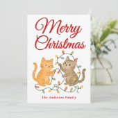 Gekke Katten Tangling Christmas Lights Feestdagenkaart (Staand voorkant)