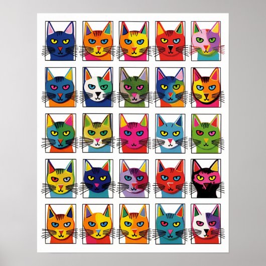 Gekke kattenkoppen Fun Whimsical Pop Art Style #SC Poster (Voorkant)