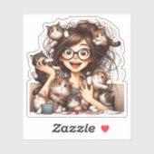 Gekke Kattenvrouw Sticker (Vel)