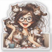 Gekke Kattenvrouw Sticker (Voorkant)