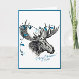 Gekke kerst eland met blauw licht feestdagen kaart