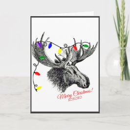 Gekke kerst eland met vakantie verlichting feestdagen kaart