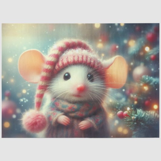 Gekke Kerst Muis Rustieke Winter Kunst Decoupage Tissuepapier (Voorkant)