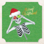 Gekke Kerst Skelet Ornament Eyes Santa Hat Kartonnen Onderzetters (Voorkant)