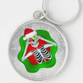 Gekke Kerst Skelet Ornamenten Santa Hat Groen Sleutelhanger (Voorkant)