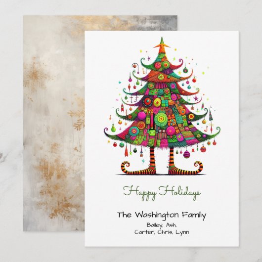 Gekke kerstboom illustratie Happy Feestdagenkaart (Voorkant / Achterkant)