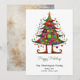 Gekke kerstboom illustratie Happy Feestdagenkaart