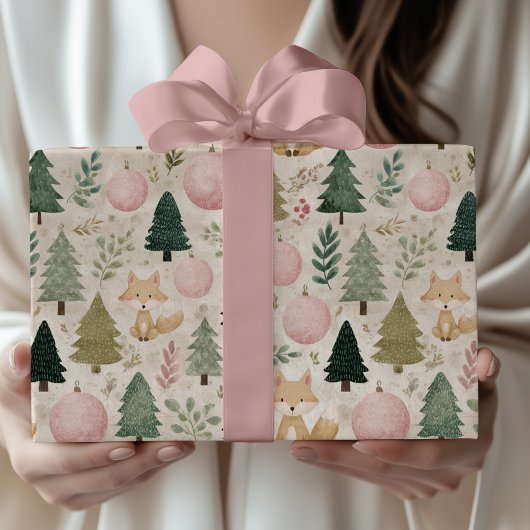 Gekke kerstboom met Winter Fox Pastel Cadeaupapier