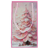 Gekke kerstboom roze witte wervelingen klein cadeauzakje (Voorkant)