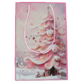 Gekke kerstboom roze witte wervelingen medium cadeauzakje (Voorkant)