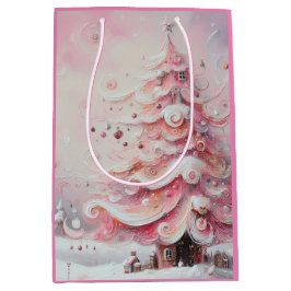Gekke kerstboom roze witte wervelingen medium cadeauzakje