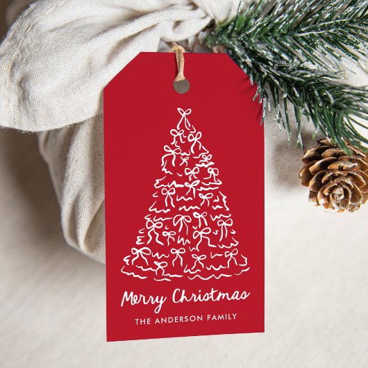 Gekke Kerstboom Strikken Rood Cadeaulabel