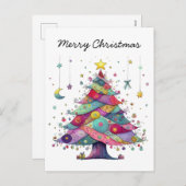 Gekke kerstboom, volkskunststijl feestdagenkaart (Voorkant / Achterkant)