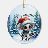 Gekke kerstelf met snoepriet. keramisch ornament (Links)