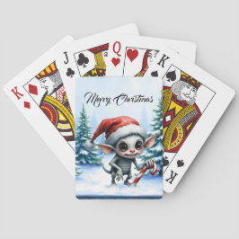 Gekke kerstelf met snoepriet. pokerkaarten