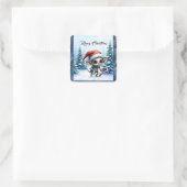 Gekke kerstelf met snoepriet. vierkante sticker (Tas)