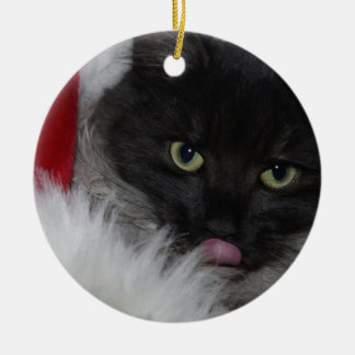 Gekke kerstkat keramisch ornament