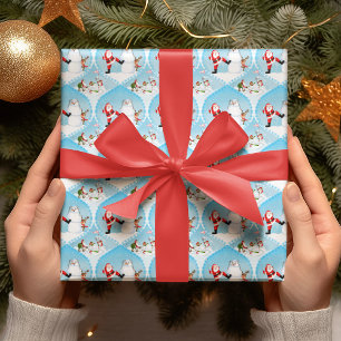 Gekke Kerstman die golf speelt, sneeuwman en rendi Cadeaupapier