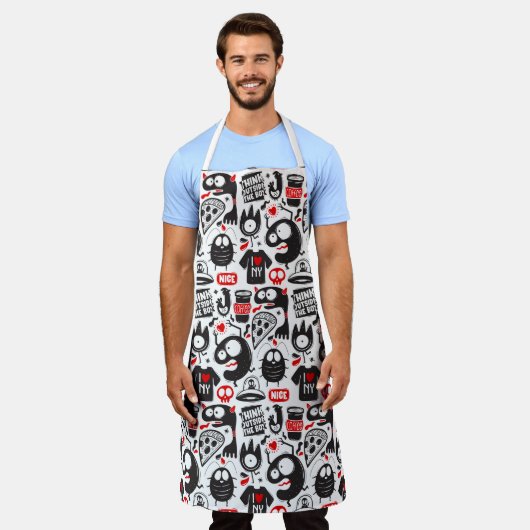 Gekke Keuken: Cartoon Monster Doodle Schort (Gedragen)