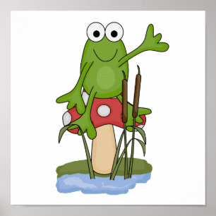 gekke kikker op paddenstoel poster