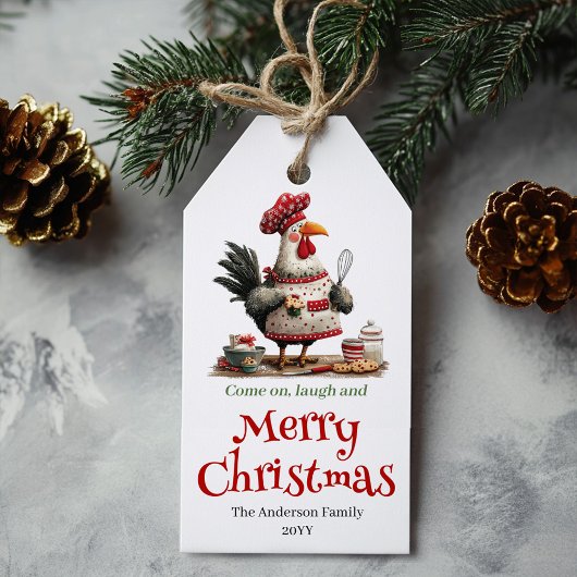 Gekke Kippen Kerstcadeautag Handgetekend Cadeaulabel