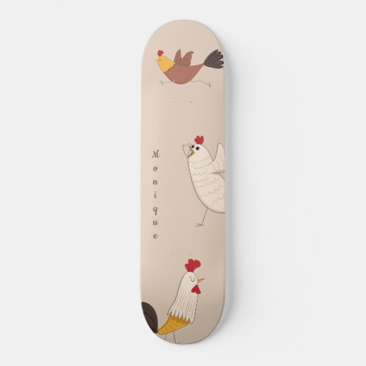gekke kippen moderne boerderijmonogram persoonlijk skateboard (Voorkant)