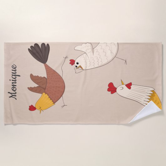 gekke kippen moderne boerderijmonogram strandlaken (Voorkant)