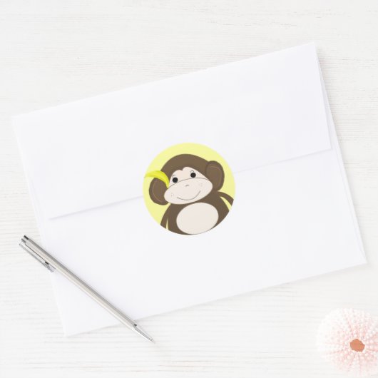 Gekke kleine aap ronde sticker (Envelop)
