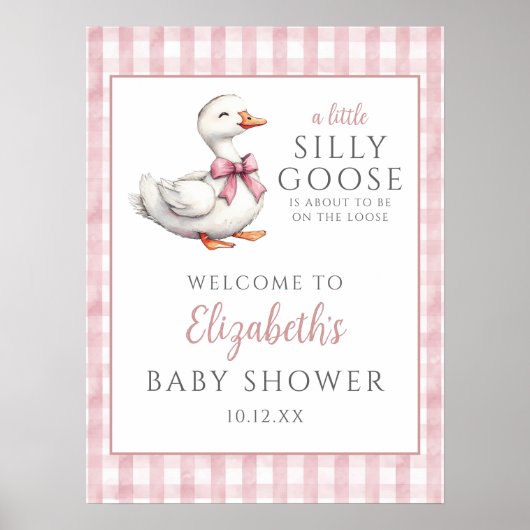 Gekke kleine gans roze Baby shower welkomstbord Poster (Voorkant)