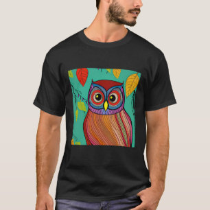 Gekke Kleurrijke Volkskunst Abstracte Uil T-shirt