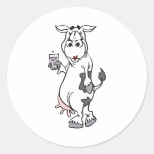 gekke koe drink melk ronde sticker