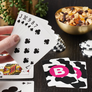 Gekke koeienlapjespatroon roze monogram pokerkaarten
