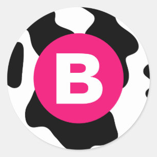 Gekke koeienvlekpatroon met roze monogram ronde sticker