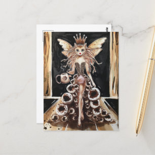 Gekke Koffie Kattenfee op de Model Runway Briefkaart