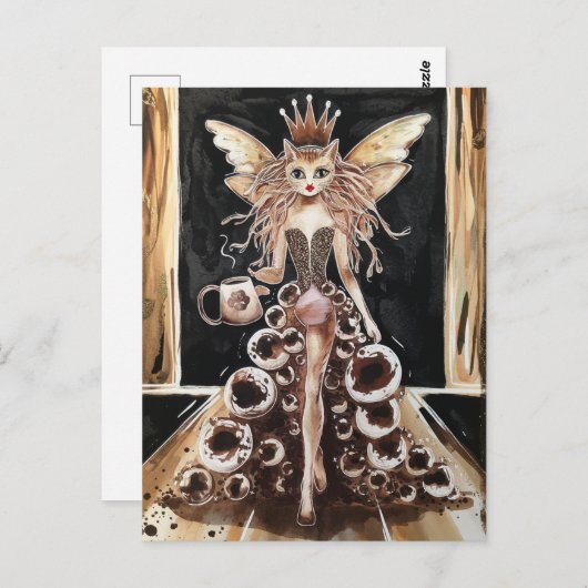 Gekke Koffie Kattenfee op de Model Runway Briefkaart (Voorkant / Achterkant)