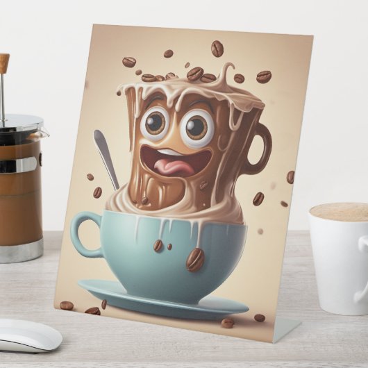 Gekke koffie - voetstuk teken reclamebord met voetstuk (Insitu)