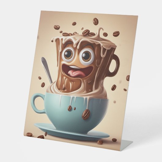 Gekke koffie - voetstuk teken reclamebord met voetstuk (Voorkant)