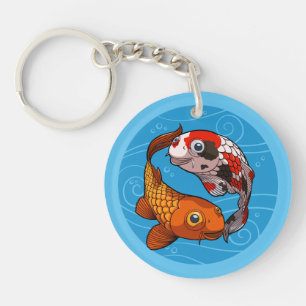 Gekke Koi Karper Yin Yang Ontwerp Vis Illustratie Sleutelhanger