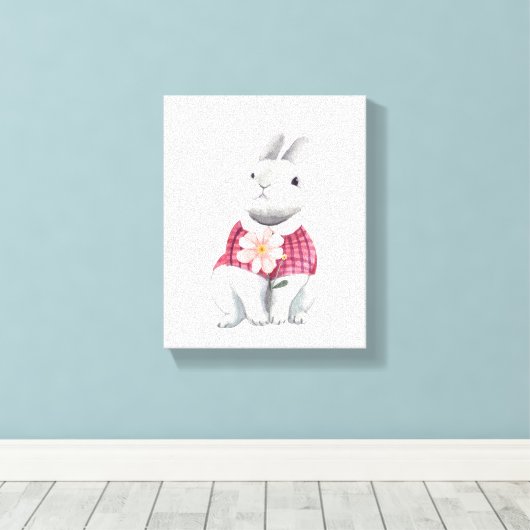 Gekke Konijn Bloem Bos Nursery Decor Canvas Afdruk (Insitu (Houten vloer))
