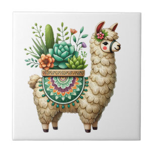 Gekke lama en Planten Tegeltje