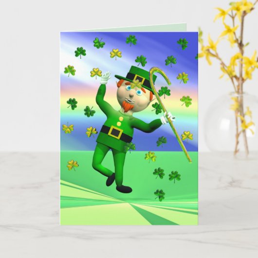 Gekke Leprechaun Dans Kaart (Gele Bloem)
